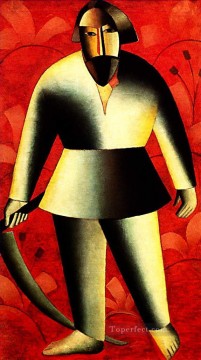 Abstract and Decorative Painting - the reaper on red 1913 Kazimir Malevich abstract